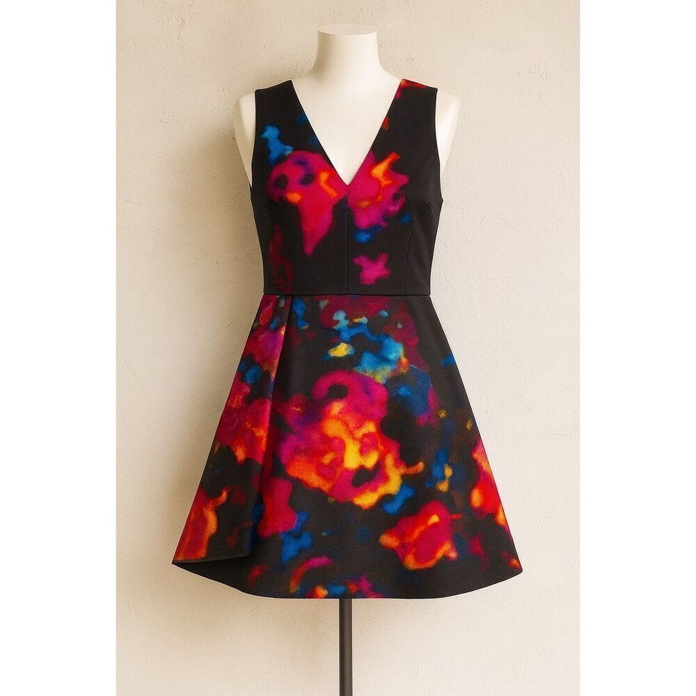 Milly Multicolor Abstract Print A-Line Mini Dress Women’s Size XS V-Neck Fit & F
